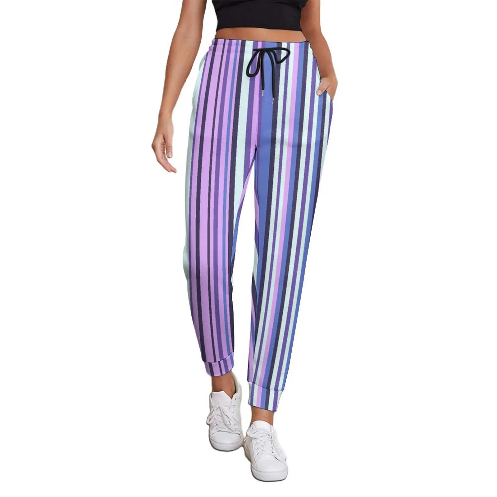 

Stylish Striped Pants Colorful Lines Print Y2K Joggers Spring Ladies Home Custom Oversize Trousers Gift