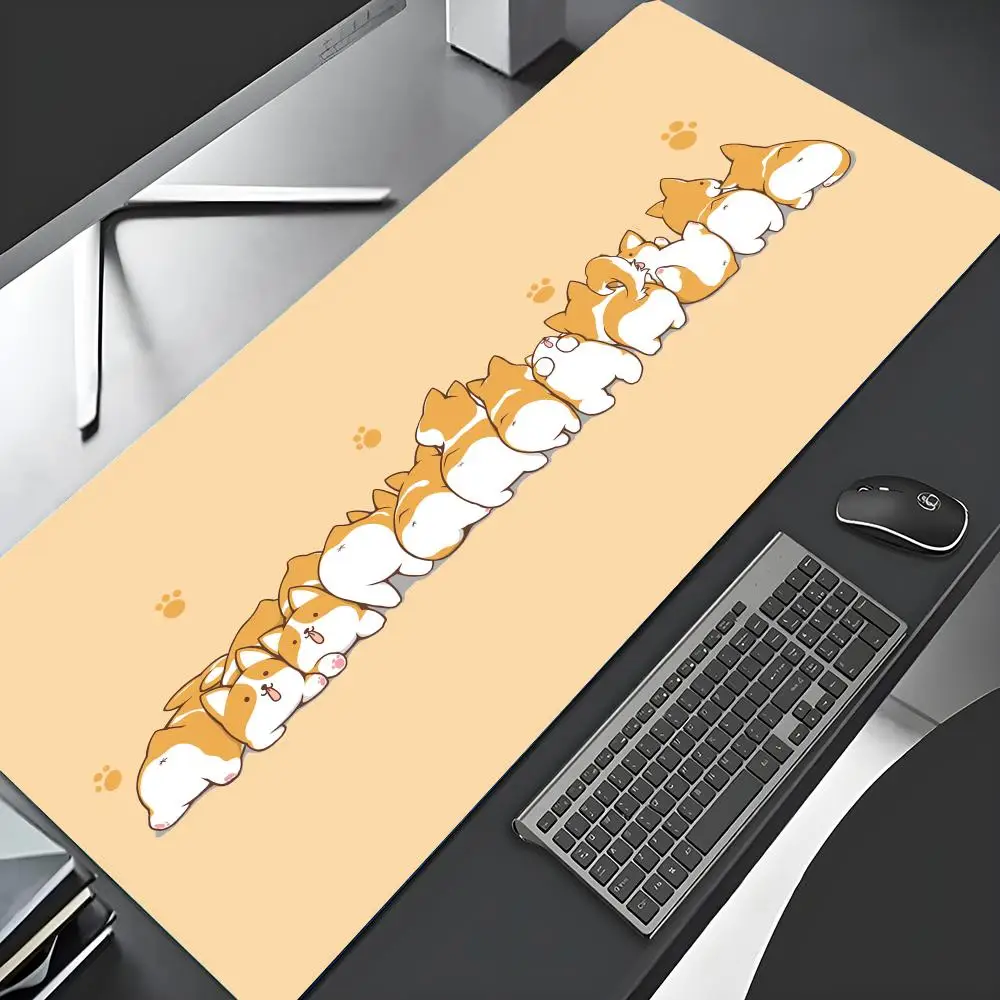 Süßes Kawaii Shiba Inu Mauspad, großes Computer-Büro-Spiel, Tischsets, Gummi, rutschfeste Gaming-Tastatur, Mauspad, lange Schreibtischunterlage