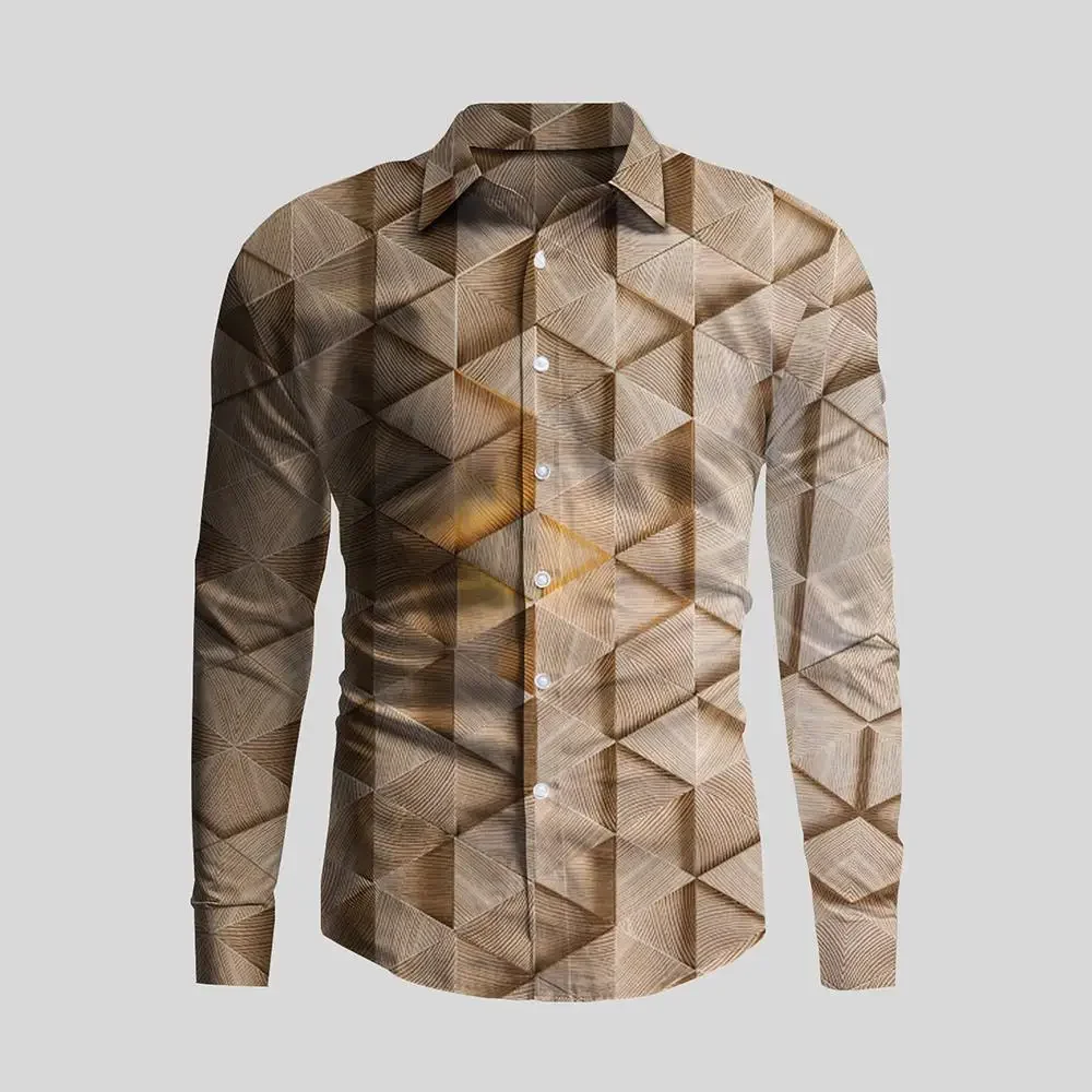 New Irregular 3D Print Men\'s Turn-down Collar Button Shirt Casual Long Sleeve Shirt Fashion Streetwear Trend Tops Male Clothing