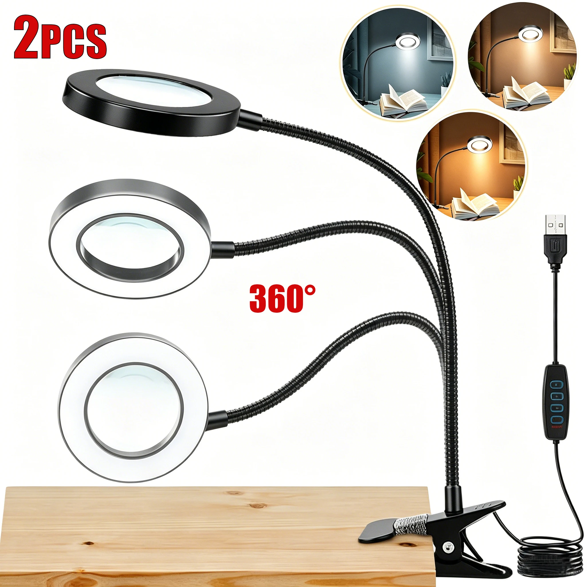 10X Magnifying Glass Desk Lamp LED Illuminated Magnifier 3 Colors LED Magnifying Glasses For Reading Nail Art Repair