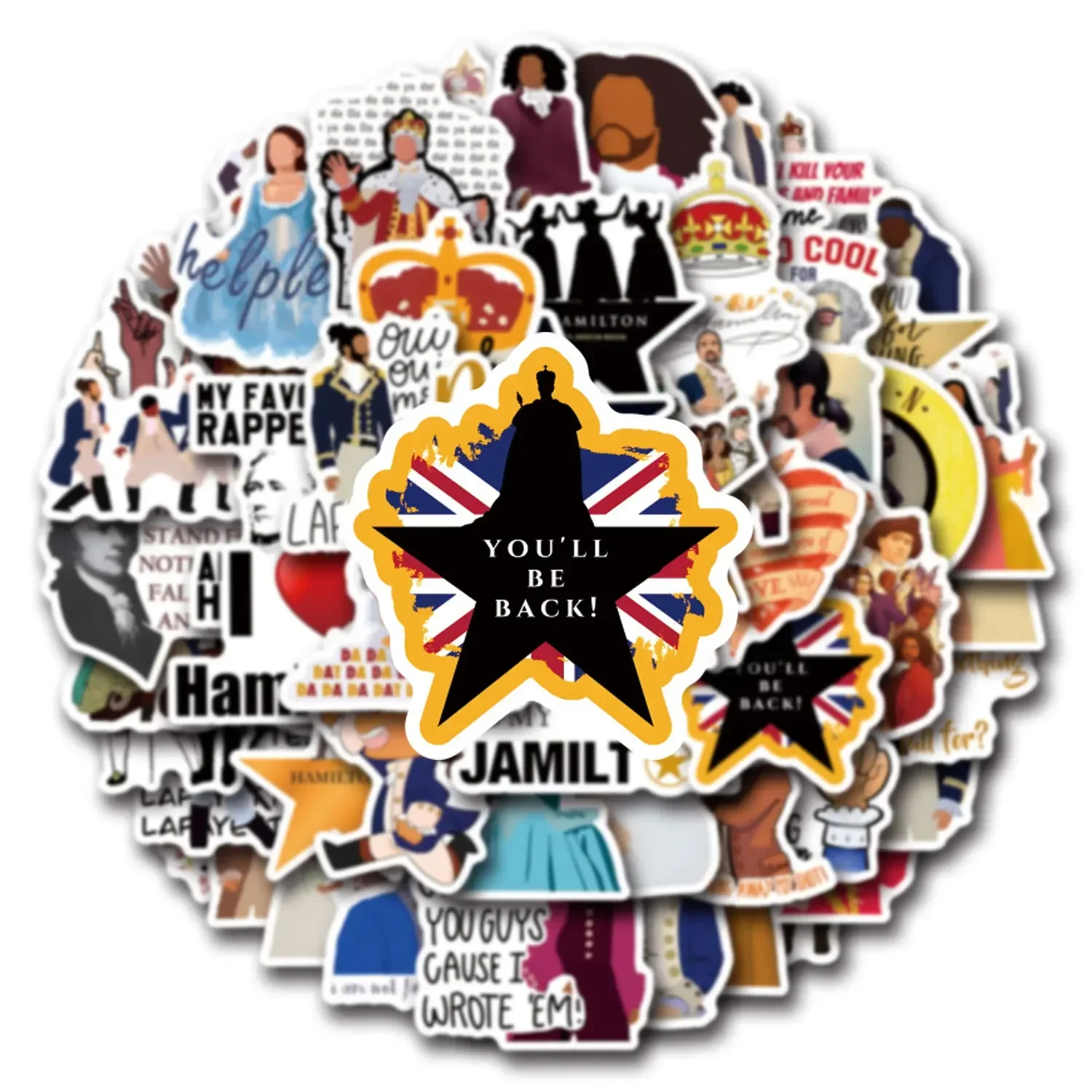 55 Uds. Pegatinas de dibujos animados de Hamilton, calcomanías de Drama musical, bricolaje, álbum de recortes, nevera, equipaje, portátil, teléfono, guitarra, pegatina decorativa para coche