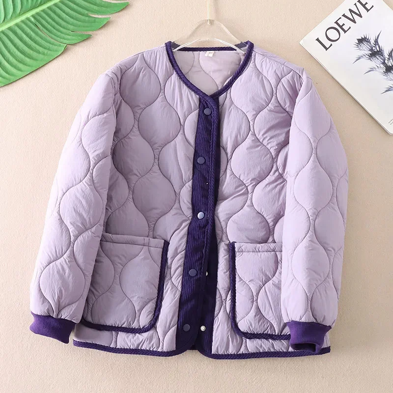 Corduroy Rhombic Cotton-Padded Jackets Women Autumn Winter New Warm Cotton Padded Coat Short Outwear Warm Parkas Overcoat Female