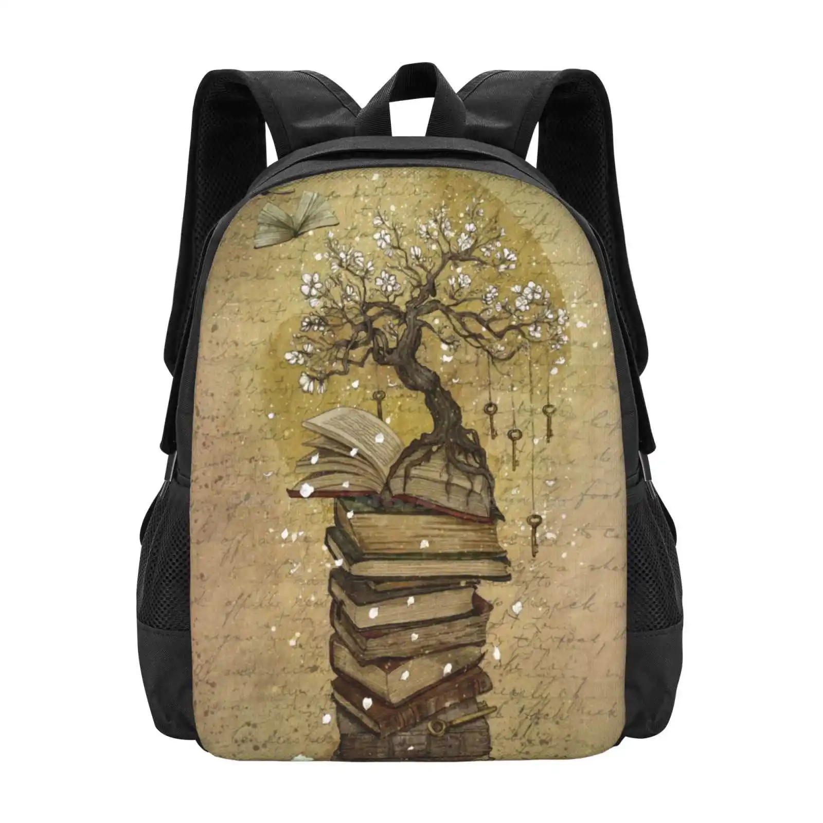 Knowledge Is The Key Hot Sale Backpack Fashion Bags Books Tree Sakura Knowledge Read Birds Words