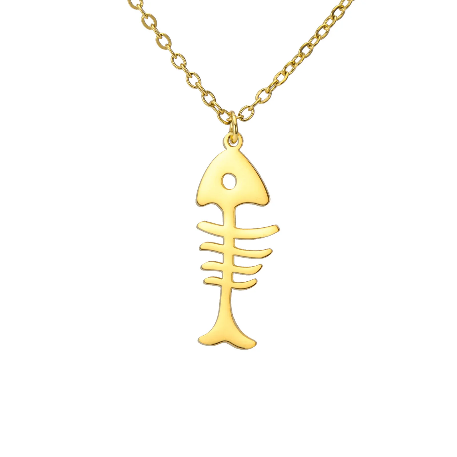 Edelstahl-Halskette mit Fischgräten-Anhänger für Damen und Herren, Kätzchen, Tiere, Enthusiasten, Schmuck, Geschenk – Detail 2
