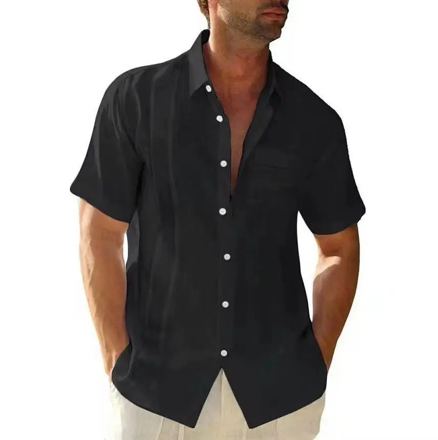 Summer Lapel Casual Solid Color New Pocket Single-breasted Shirt Men's Short-sleeved Casual Shirt Top