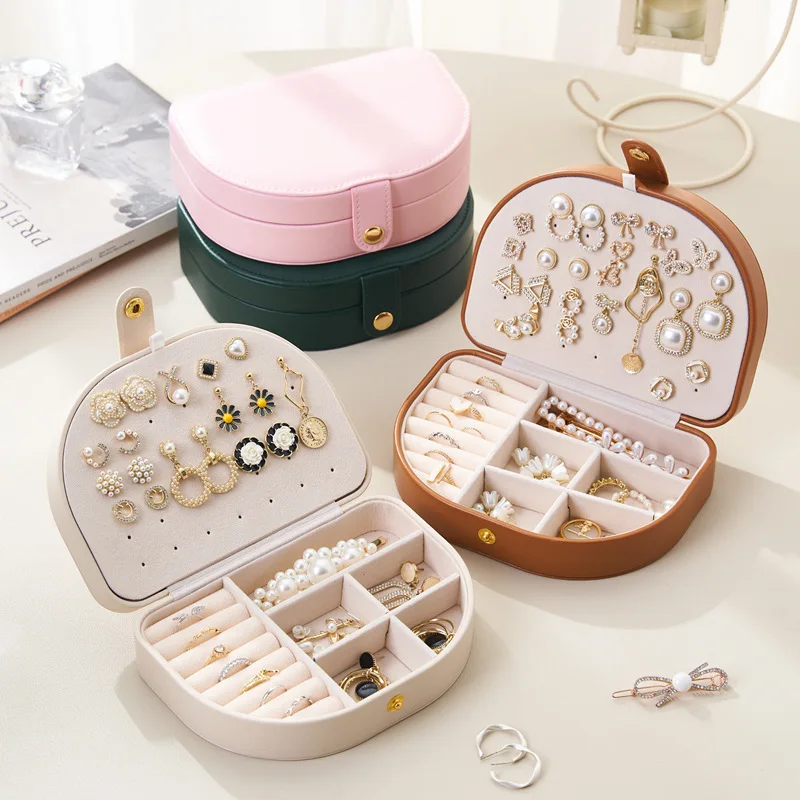 

New Ins Portable Jewelry Storage Case For Travel Mini Leather Earrings Necklace Ring Organizer Display Holder Box For Women Gift