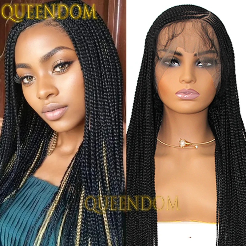 Knotless Synthetic Box Braid Wig 36 Inch Long Cornrow Plaits Braids Goddess Wig for Black Women Full Lace Side Part Braided Wig