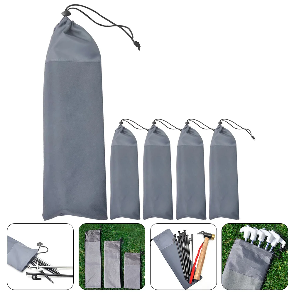 

5Pcs Tent Pegs Storage Bag Durable Oxford Cloth Portable Camping Accessories PVC Coating Waterproof Floor Nail Pouch Travel