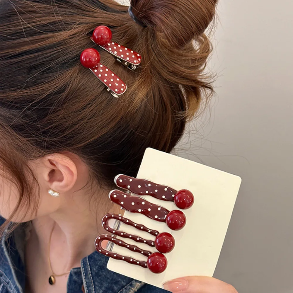 

1Pc Sweet Red Polka Dot Hairpin For Women Forehead Bangs Broken Hair Side Clips Girly Heart Duckbill Clip