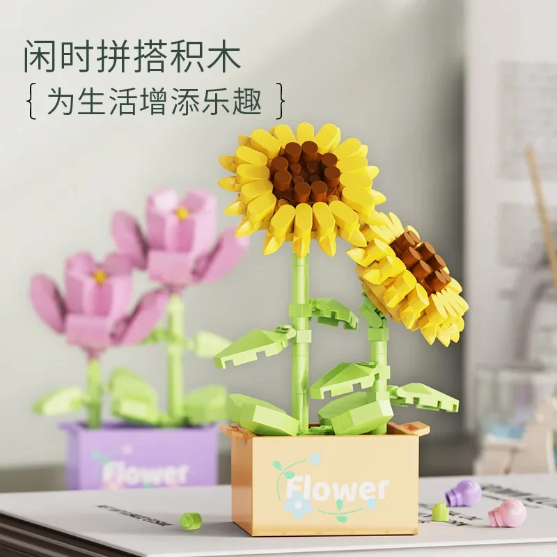 Blumenstrauß Mini Partikel Bausteine Blumenbausatz 3D DIY Kreative Pflanzen Mikrosteine für Heimdekoration Mädchen Geschenk Erwachsene Kinder