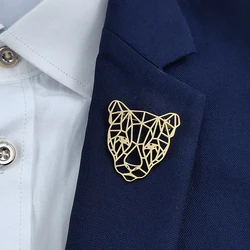 Leopard head hollow gold-plated badge, men's suit brooch, black lapel pin, clothing accessories set, boyfriend gift