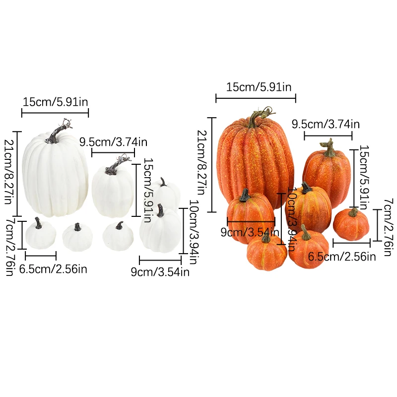 Citrouilles Artificielles pour la Décoration de la Maison, Grandes Citrouilles en Mousse pour la Récolte, Ornement de Bricolage, Artisanat d'Halloween, 7 Pièces