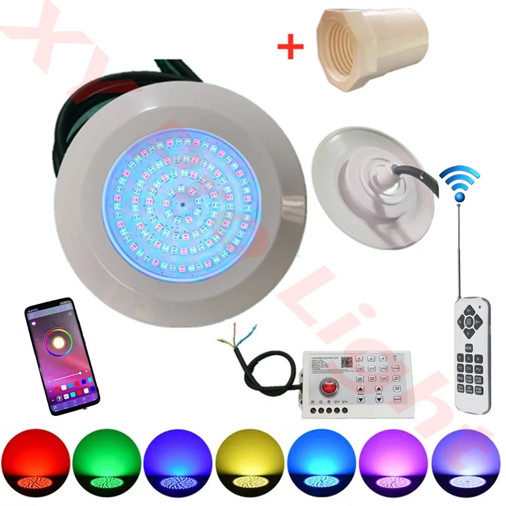 rgb led pool light com bluetooth controle de aplicativos fonte subaquatica lampada de paisagem spotlight exterior interior dc12v 12w 01