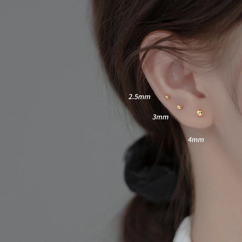 Modian Authentic 925 Sterling Silver Black Gold Color Round Beads Stud Earrings For Women Sterling Silver Fine Jewelry Present