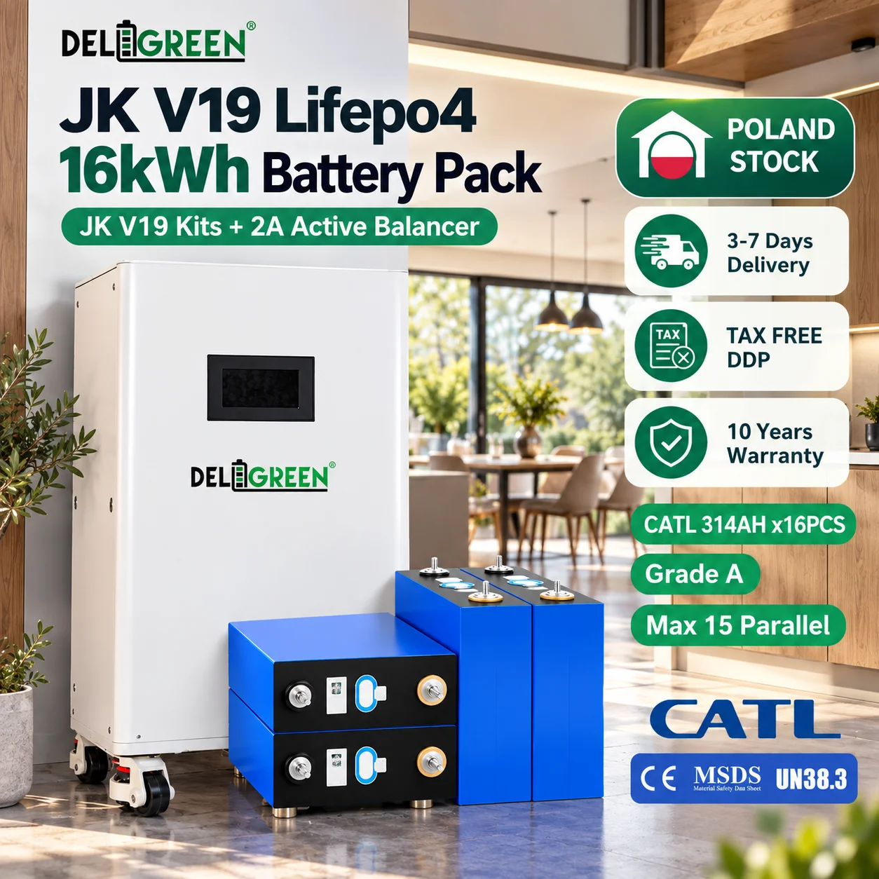 EU Stock 48V CATL314 Lifepo4 Phosphate Battery Grade A 8000 Cycles 16kWh JK V19 Kit CAN RS485 DIY Solar Storage Tax Free