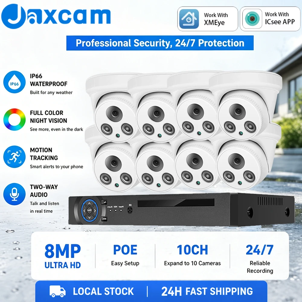 8MP 4K POE NVR Camera System Outdoor Home Surveillance Kit AI Full Color Night Vision Audio Recording CCTV Security Camera ICsee
