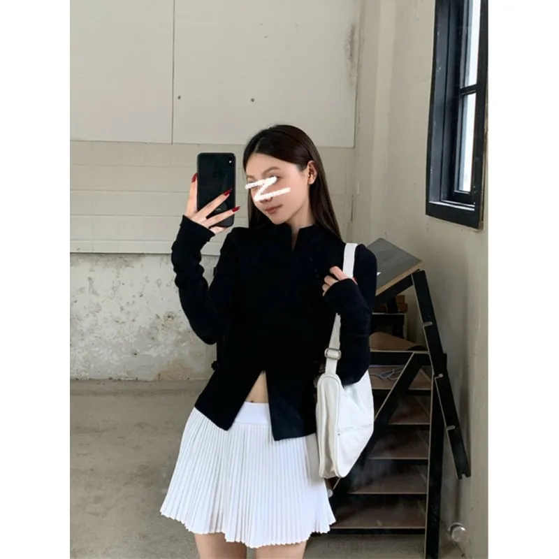 Women Autumn Winter Zip-Up Stand Collar Casual Long Sleeve T-Shirt Slim Fit Short Top Girl Casual Sports Base Layer Woman Ladies view 4