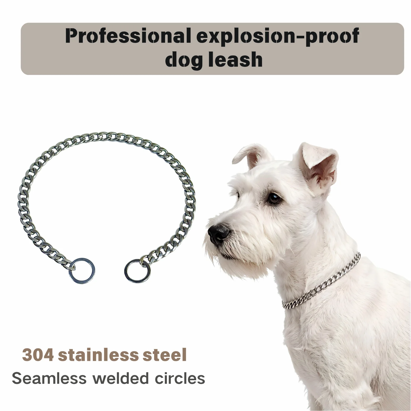 304 Stainless Steel Luxury Flat Chain, Seamless Welded Dog Chain - Anti-Bite and Anti-Rust Collar for All Dog Breeds - Training-Specific