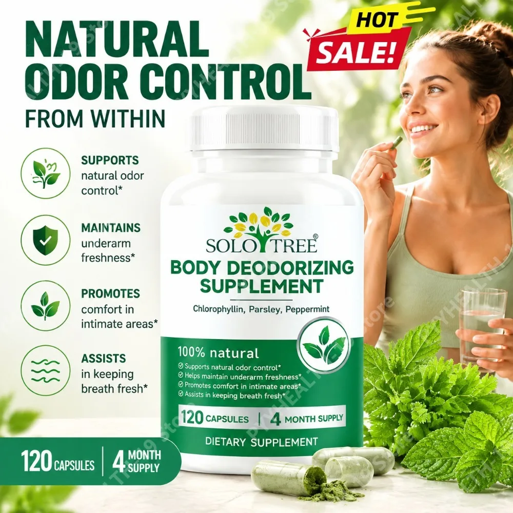 Body Deodorizing Supplement with Chlorophyllin, Parsley Peppermint 120 Capsules Supports Natural Odor Control Underarm Freshness