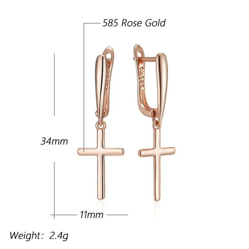 Wbmqda Simple Cross Drop Earrings For Women 585 Rose Gold Color High Quality Daily Jewelry Accessories