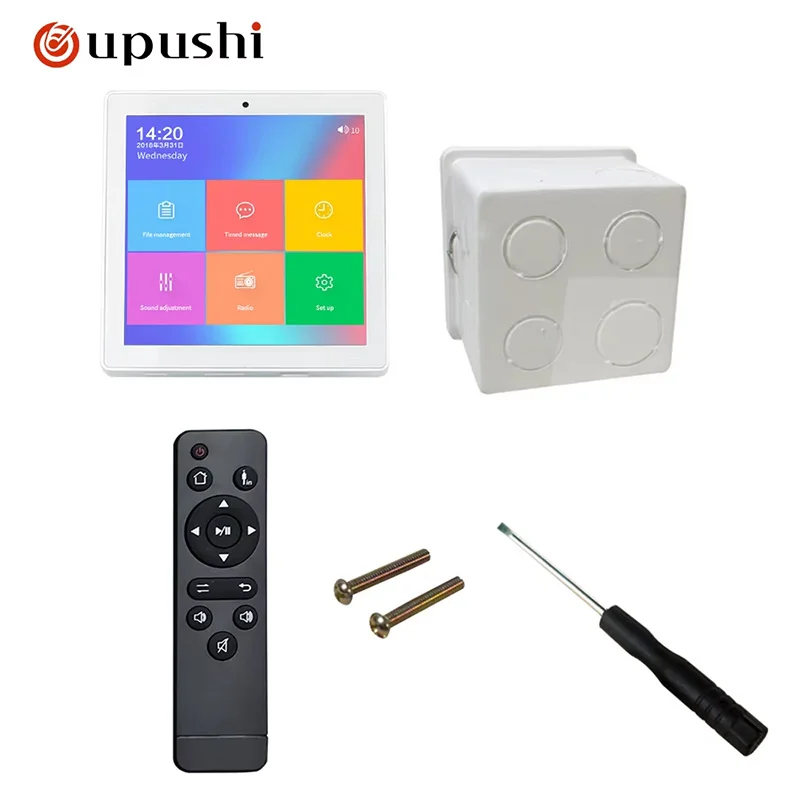 Oupushi wall amplifier bluetooth 4'' touch screen remote control wall amplifier home audio system 2 channel 25W in wall audio