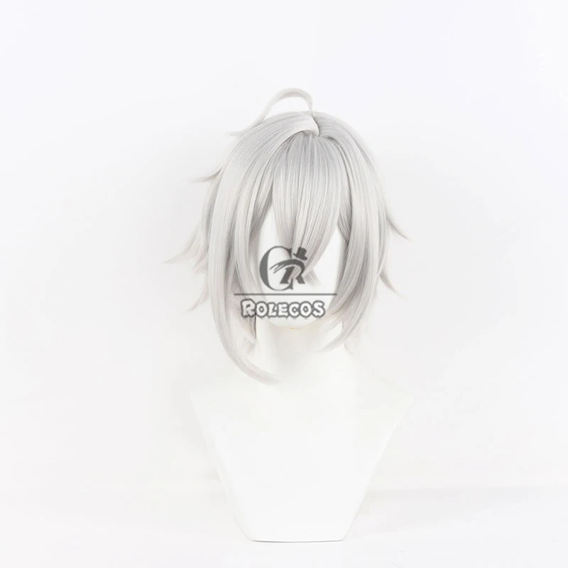 ROLECOS Synthetic Hair Seth Cosplay Wigs Zenless Zone Zero Seth 30cm Short Straight Silver White Cos Cosplay Synthetic Hair