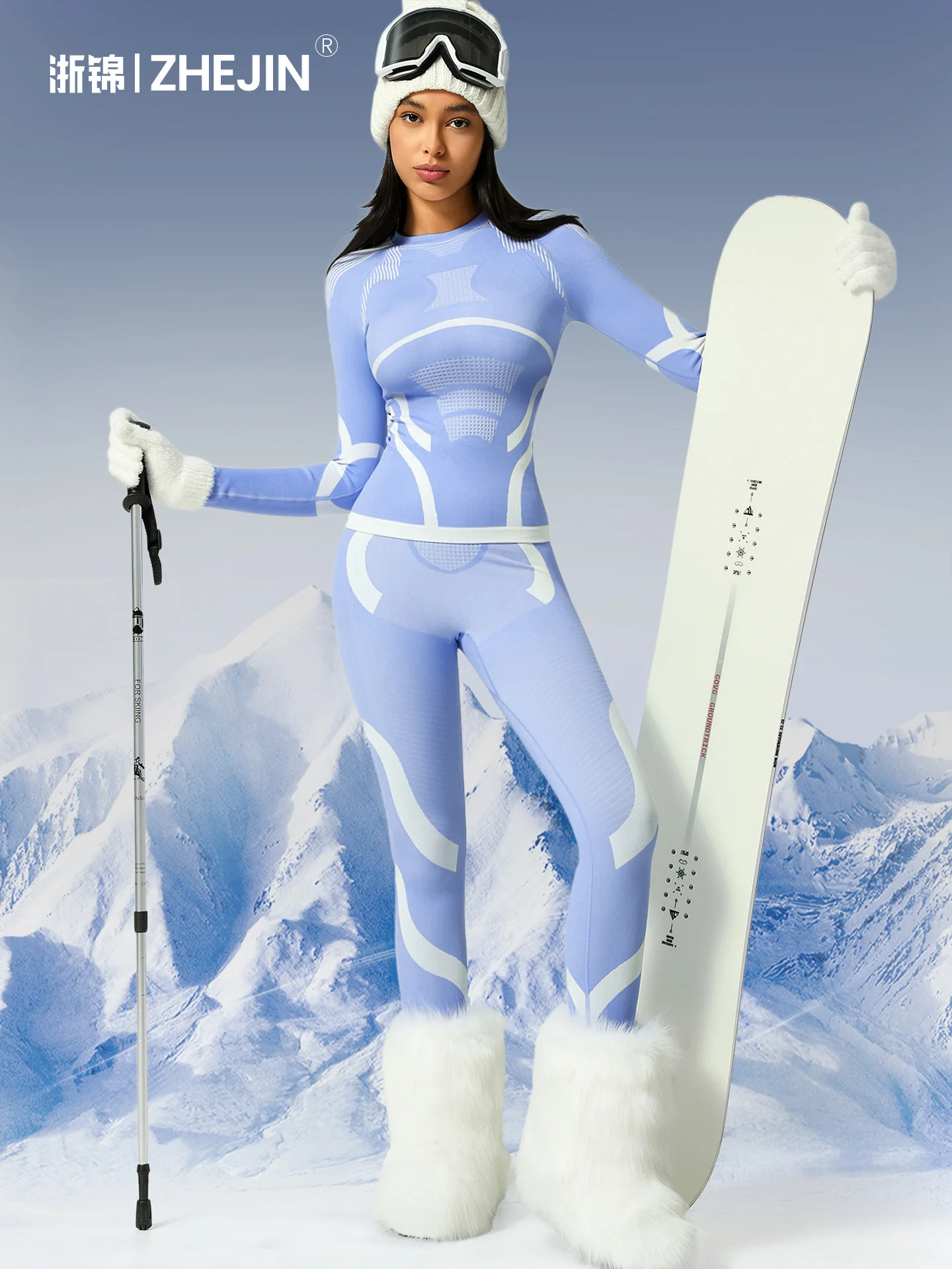 

Women's ski quick-drying autumn and winter warm ski underwear set,sports fitness ski suit, ice and snow sports blue,gray purple