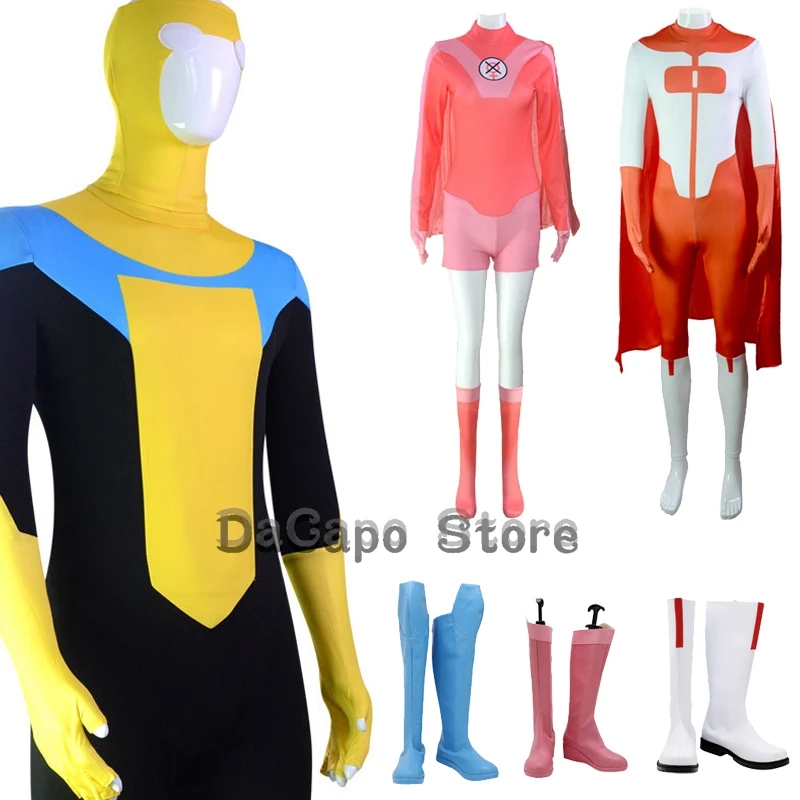 Invincible Mark Grayson Jumpsuit Cloak Superhero Cosplay Omni-man Costume Atom Eve Anime Bodysuit Halloween Men Women Boots Wig