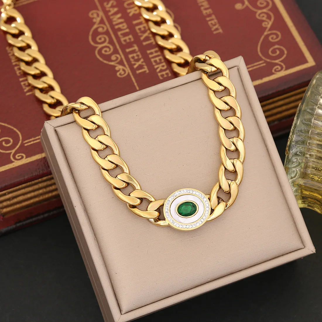 316L Stainless Steel New Fashion Fine Jewelry Set Punk Style Zircon Heart Pearl Charm Chain Choker Necklaces Bracelets For Women
