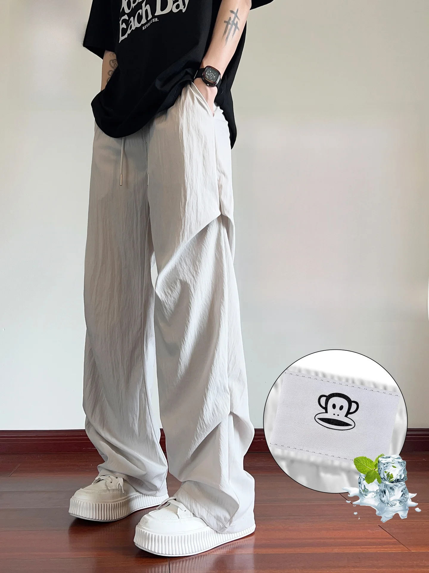 

Мужские летние тонкие брюки Paul Frank Quick Dry Casual из американского ледяного шелка, свободные, прямого кроя, не требующие глажки, со средней посадкой, в стиле парашютиста