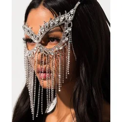 New pattern Hot sales Fashion Exaggerated Makeup Dance Long Tassel Crystal Mask Temperament Trend Versatile Rhinestone Facemask