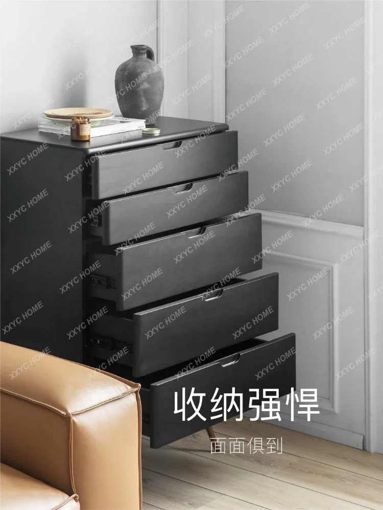 Chest of Drawers Cherrywood Solid Wood Nordic Modern Black Storage Chest of Drawers Bedroom Cabinet