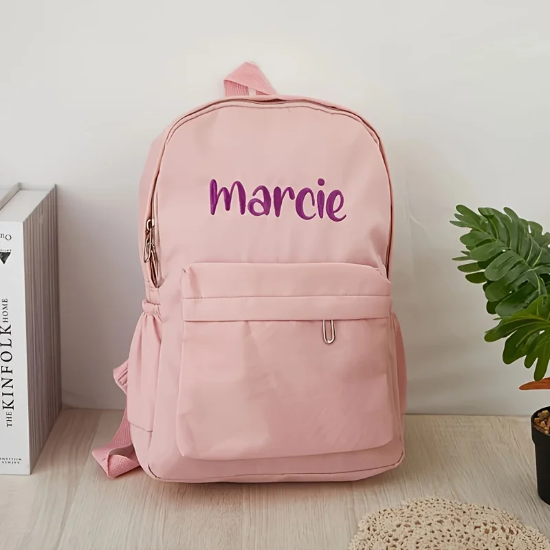Embroidered Name Nylon Backpack Lightweight Adjustable‑Strap School Bookbag Personalized Birthday Christmas Gift for Children