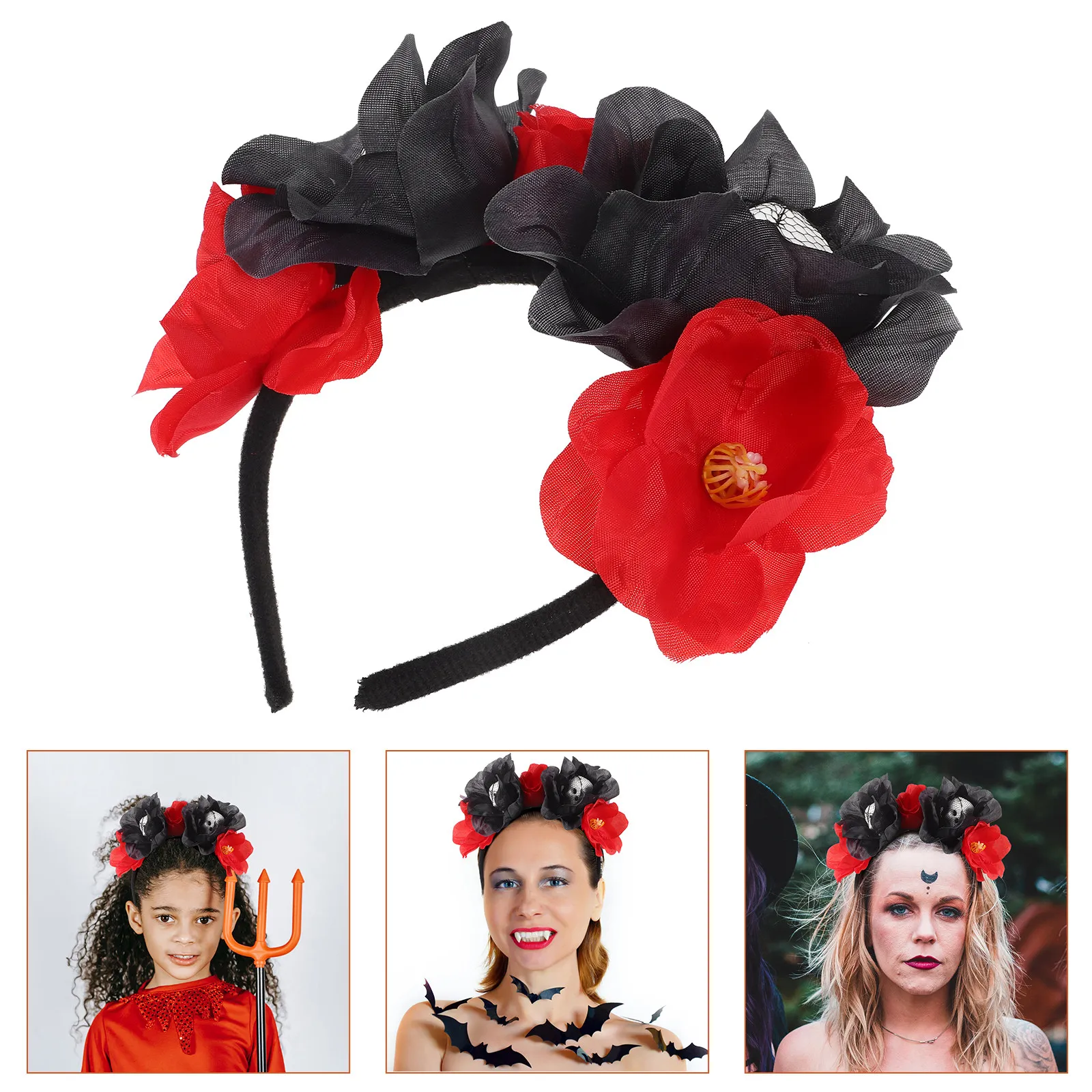 

1Pcs Halloween Skull Rose Flower Headband for Women Girls Kids Costume Party Wear Comfortable Fabric Skull Hair Band Wreath Hair