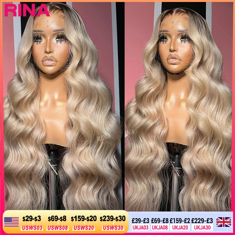 13x6 Ombre Blonde With Root Colored Lace Front Wigs For Women Human Hair Body Wave Ombre Ash Blonde Lace Frontal Wig