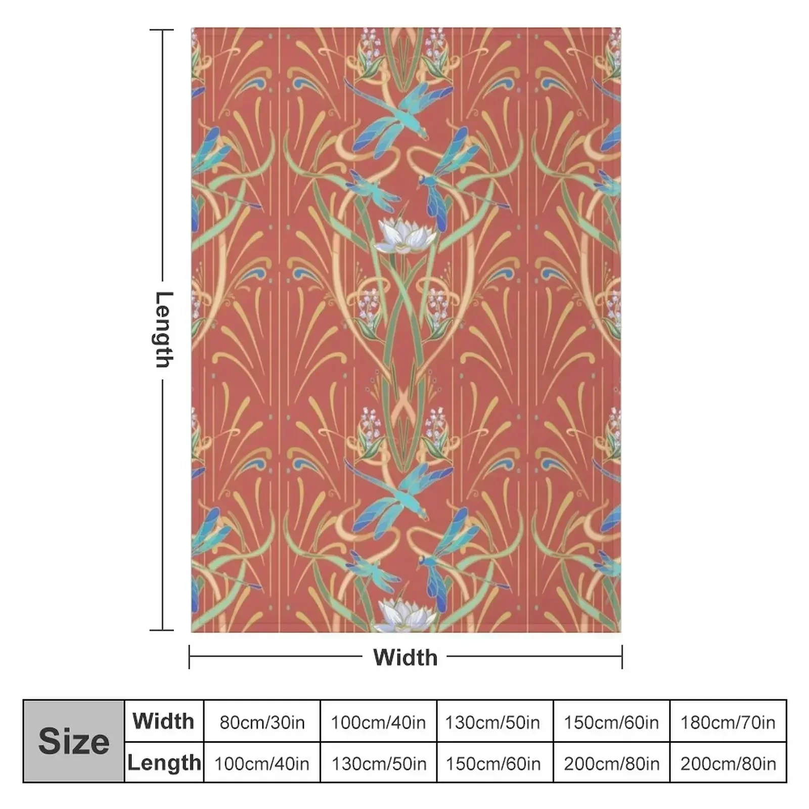 Art Nouveau Dragonflies Pattern Deep Coral Throw Blanket Flannel Weighted Hairy Retros Hair Furry Blankets