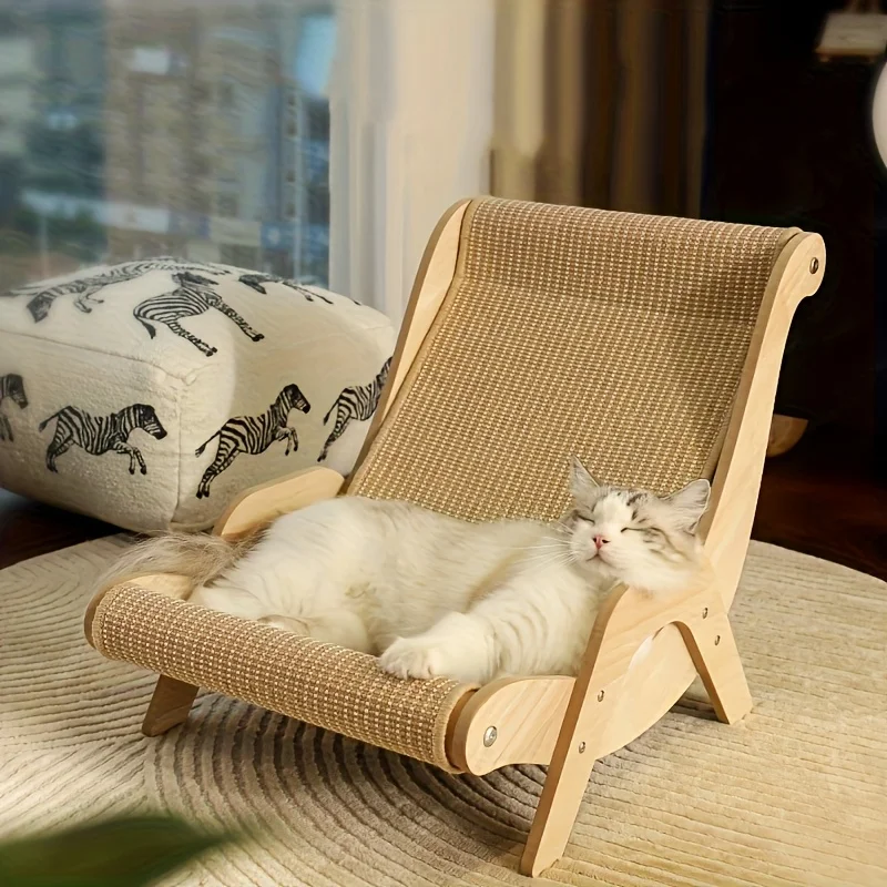 耐久性のあるサイザル麻猫用爪とぎチェア-室内ペット家具、快適なクッションデザイン、リビングルームと寝室用のモダンなスタイル