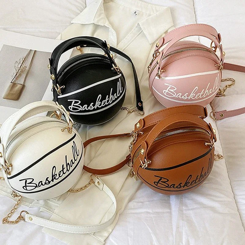 

Women Shoulder Bag PU Leather Chain Basketball Bag New Letter Print Teenagers Handbag Fashion Crossbody Bags Female