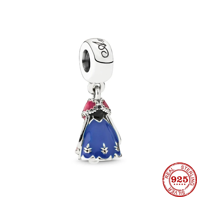 Disney 925 Silver Snow White Cinderella Belle Mermaid Anna Princess dress Bead Fits Original Pandora Bracelets DIY Jewelry Gifts images - 6