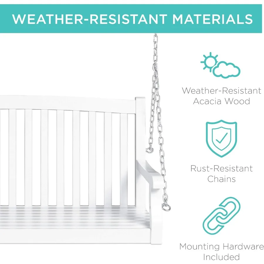48in الخشب الشرفة سوينغ في الهواء الطلق فناء معلق مقعد كرسي الأثاث لسطح السفينة حديقة ساحة مع تصاعد سلاسل تصميم منحني الظهر