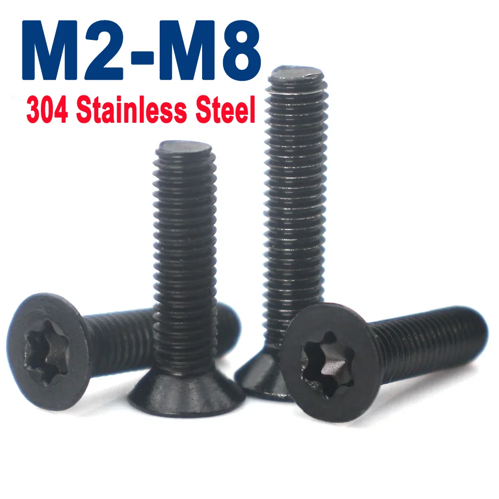 

5/10/20/50pcs M2 M2.5 M3 M4 M5 M6 M8 Six-Lobe Torx Flat Head Screw A2-70 Black 304 Stainless Steel Countersunk Bolt GB2673 DIY