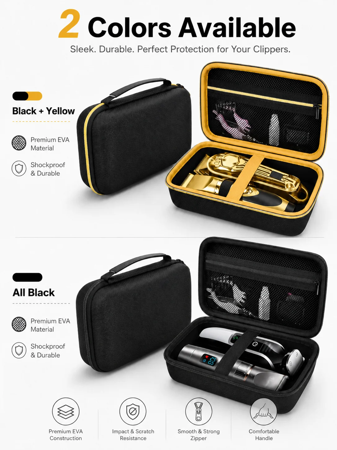 Haarschneidemaschinen-Etui für Wahl Andis, 2-teilige Friseur-Trimmer-Organizer-Tasche Kompatibel mit Ufree Novah Fadeking, Nur Schwarzes Reiseetui – Detail 1