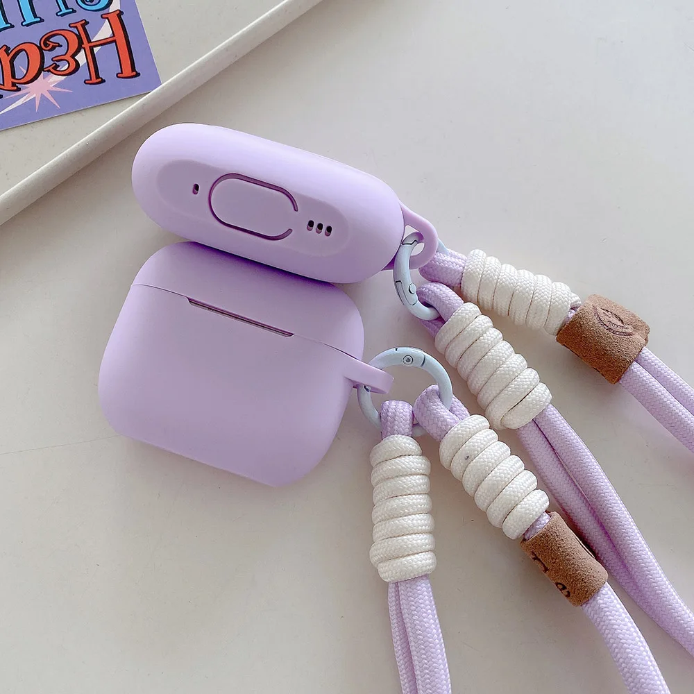 Lavender Purple Matte Silicone Joined Earphone Case for AirPods Pro 2 with Anti Loss Rope for AirPods 1 2 3 4 Soft Funda Cover - view 6