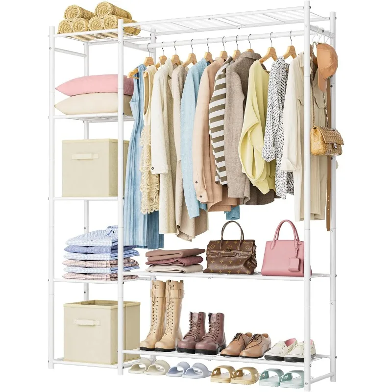 Wardrobe Closet,Portable Clothes Rack with 4 Tiers Shelves,Freestanding Closet Organizers and Storage System with Hanging Rods