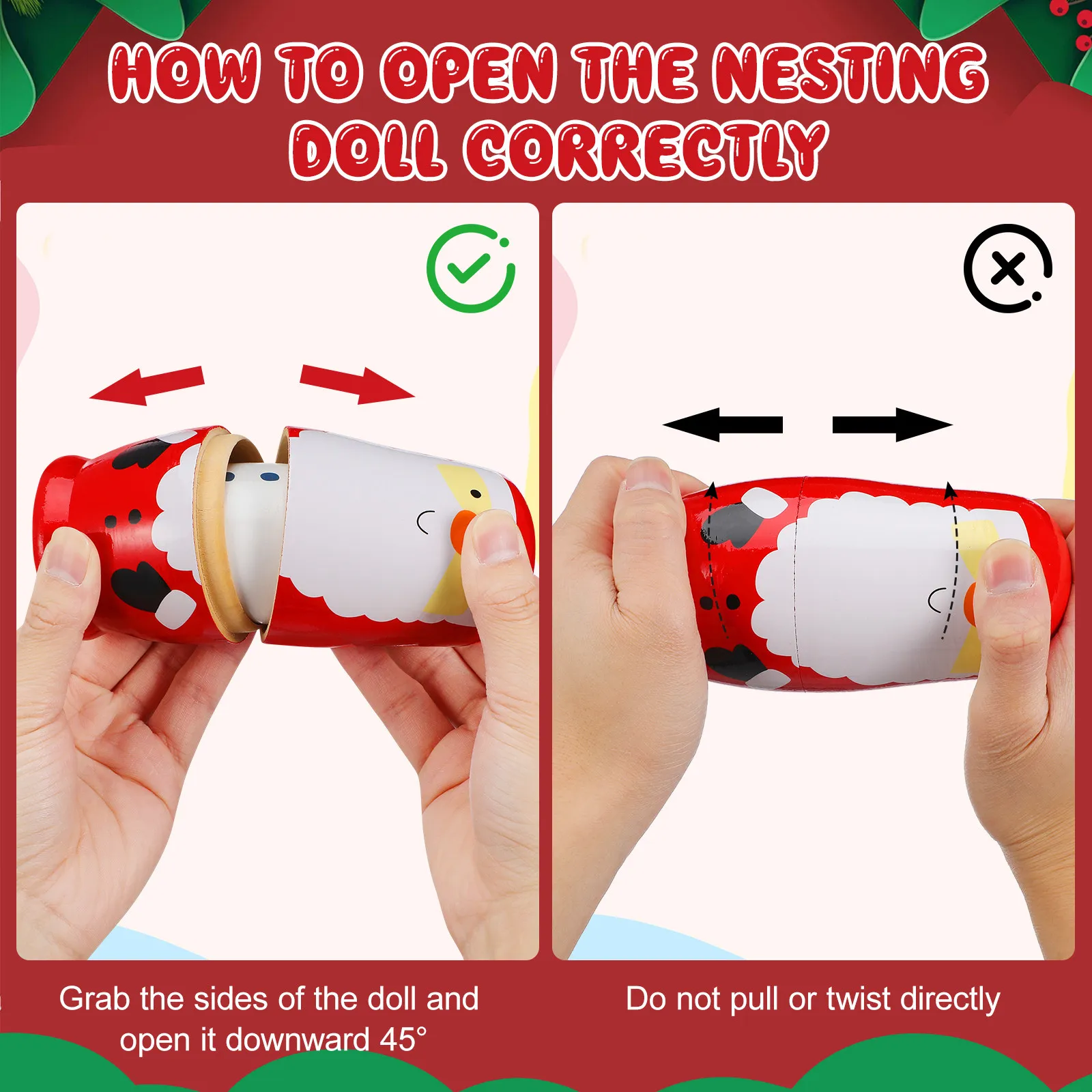 6pcs Santa Claus Russian Matryoshka Hand Painted Wooden Christmas Holiday Decor Gift, Russian Nesting , Nesting