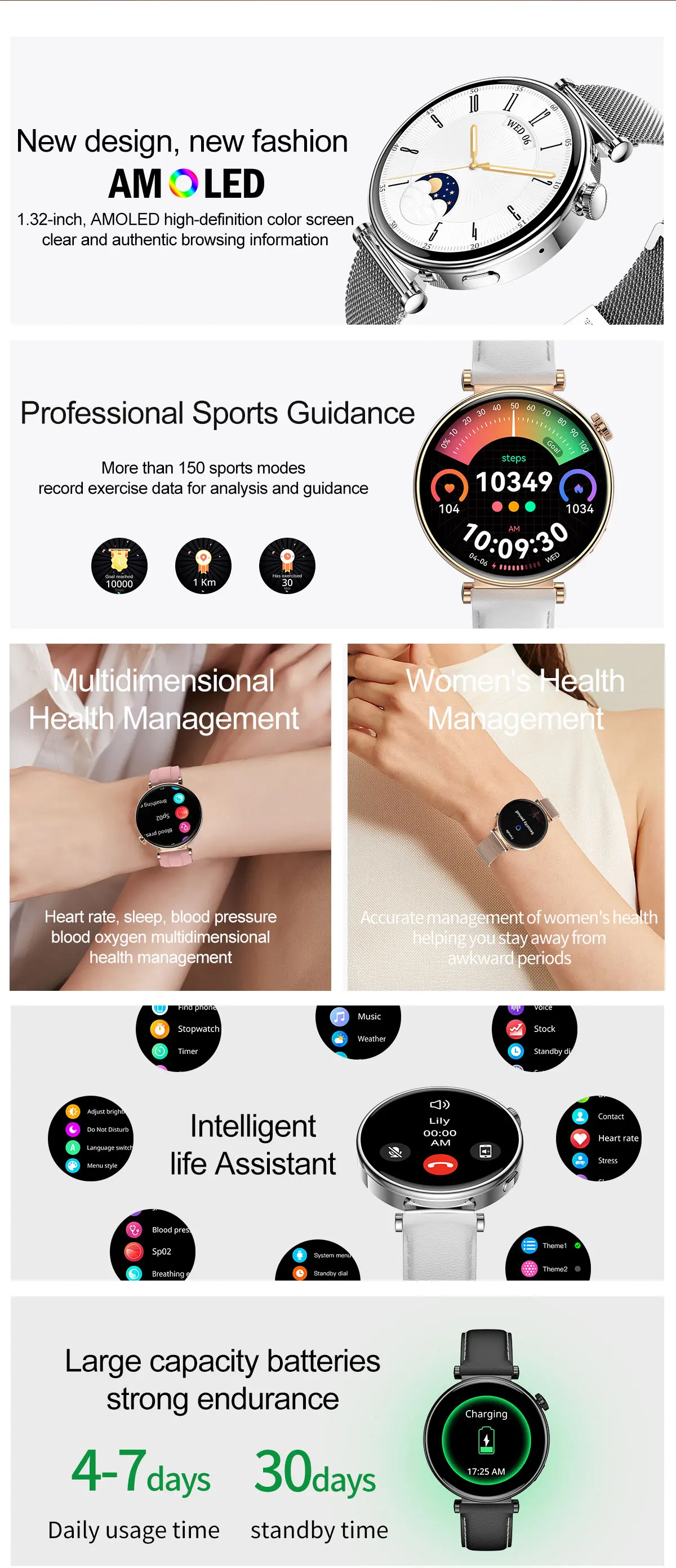 Nuovo smartwatch da 1,32 pollici 466 * 466 AMOLED touch a schermo intero Bluetooth chiamata controllo vocale 2024