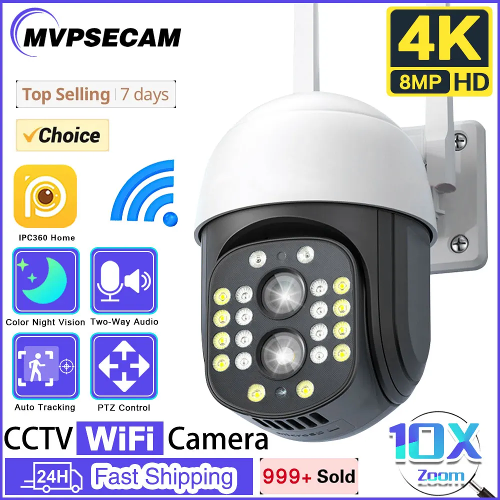 

8MP Wifi IP Color Camera 4k Outdoor 10X Zoom PTZ Camera 8.0MP HD H.265 AI Auto Tracking Security Protection CCTV Cam IPC360 Home