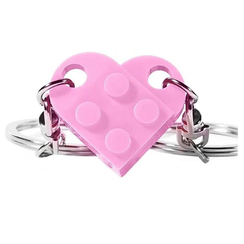 E-Brick Matching Couple Heart Keychain Building Bocks Puzzle Keychain For Boyfriend Girlfriend Valentines Day Friends Gifts-ABXK