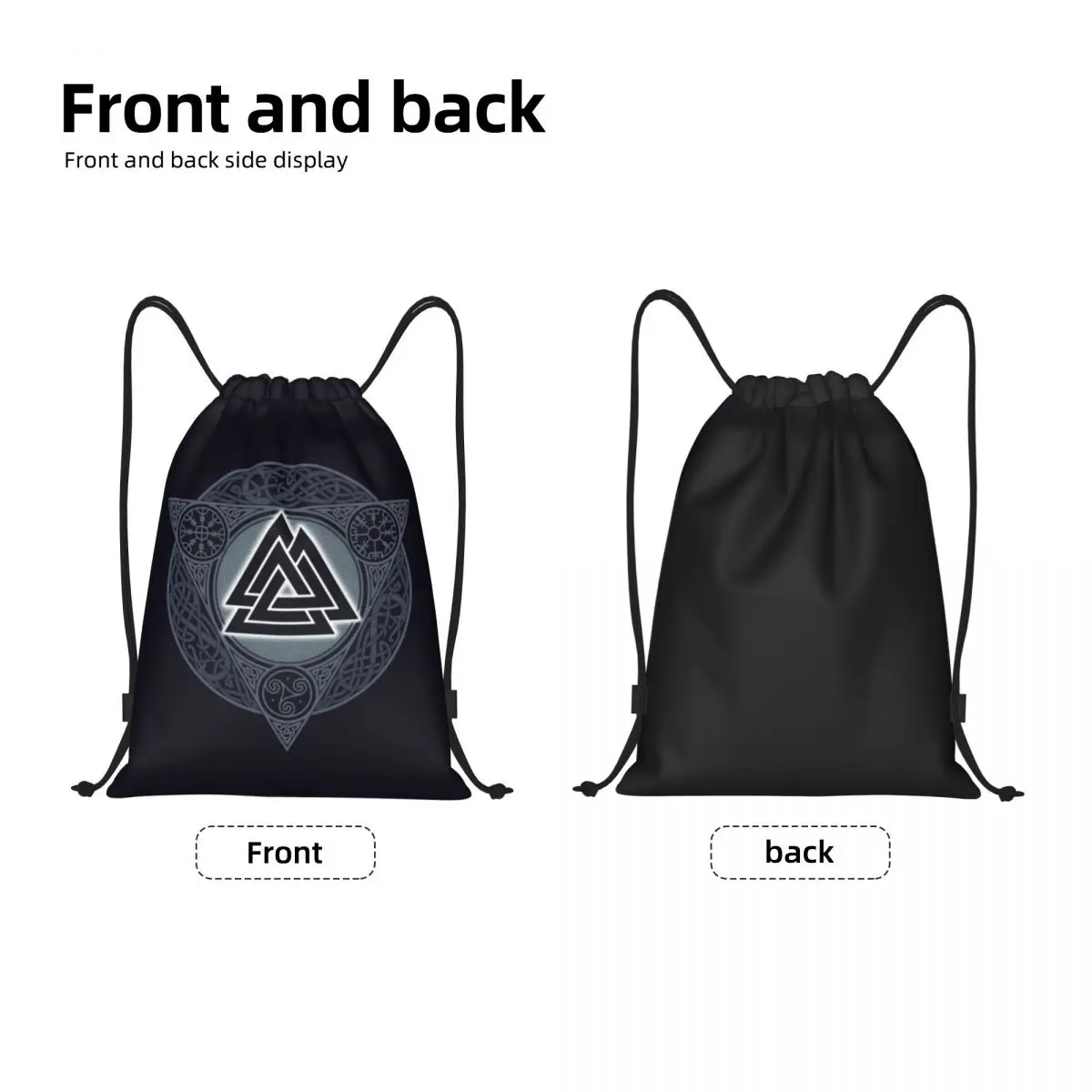 Valknut Ice Flame Drawstring Backpack Sports Gym Bag for Women Men Vikings Valhalla Odin Shopping Sackpack