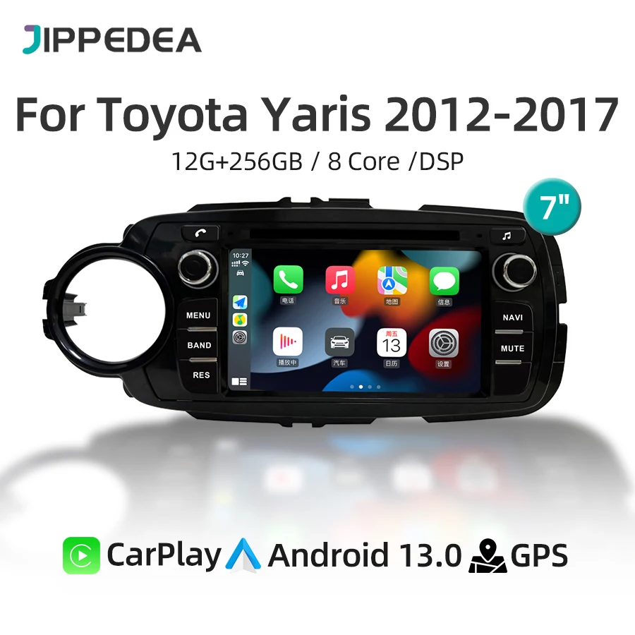 12G 256G Car Multimedia Player Android 13.0 CarPlay GPS Navigation 4G WiFi Bluetooth RDS Car Radio For Toyota Yaris 2012-2017